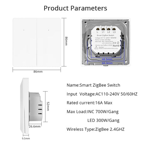 Zemismart Zigbee No Neutral Light Switch with Voice Control &ndash; 1/2/3 Gang