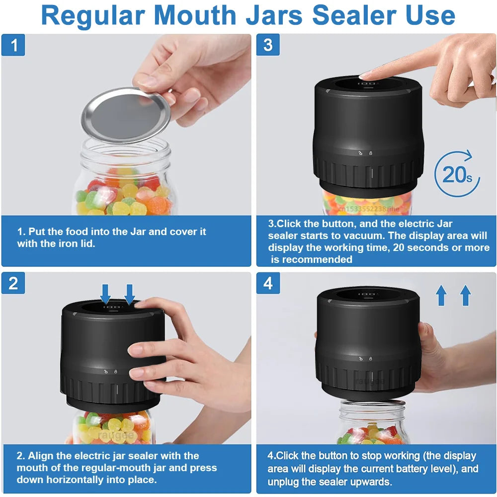 Electric Jar Vacuum Sealer Cordless Jar Kit &ndash; Two Jar Sizes