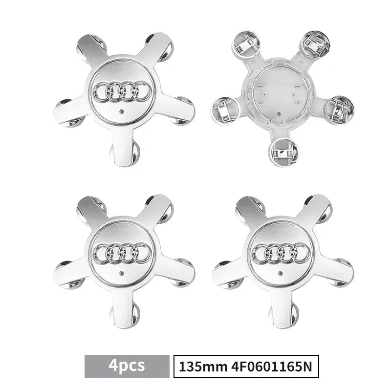 4PCS 135mm Audi Wheel Center Hub Caps Badges 8R0601165 4F0601165N for A1 A3 A4 A5 A6 A7 Q3 Q5 Q7 TT B5 B6 B7 8P 8V 4F0601165N Silver