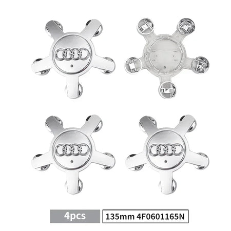 4PCS 135mm Audi Wheel Center Hub Caps Badges 8R0601165 4F0601165N for A1 A3 A4 A5 A6 A7 Q3 Q5 Q7 TT B5 B6 B7 8P 8V 4F0601165N Silver