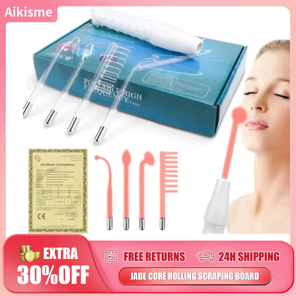 4in1 High Frequency Electrode Wand  Electrotherapy Glass Tube Beauty Device Facial Therapy Acne Remover Facial Anti Wrinkle Skin