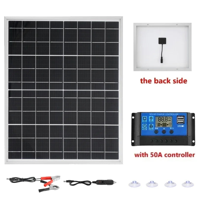 300W Solar Panel &ndash; High Efficiency 18V Aluminum Frame black 1pcs and 50A