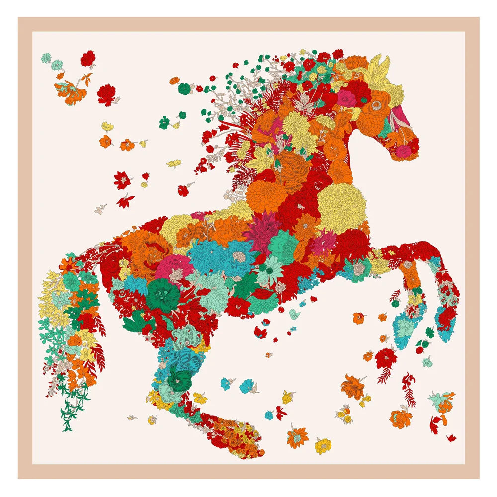 POBING Twill Silk Square Scarf &ndash; Captivating Giraffe Print