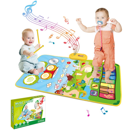 Toddler Educational Music Play Mat - 80x50cm Floor Piano &amp; Drum Mat with Instrument Sounds for Kids
