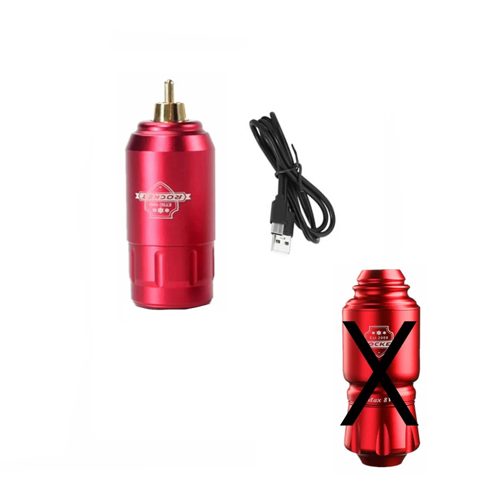 Rocket Tattoo Pen Rotary Gun TT009 &ndash; Rechargeable RCA Power Red Battery