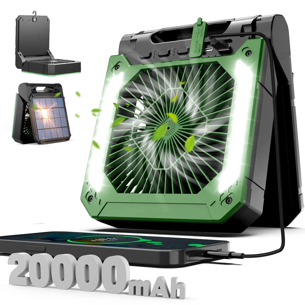 20000mAh Portable Fan With LED Light - USB Charging Green