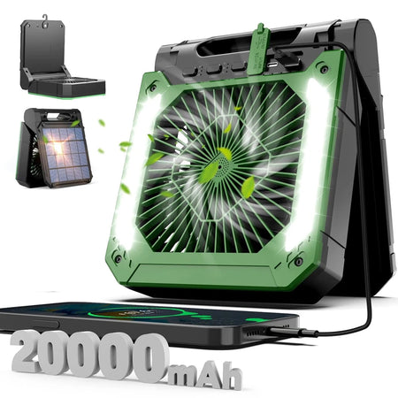 20000mAh Portable Fan With LED Light - USB Charging Green