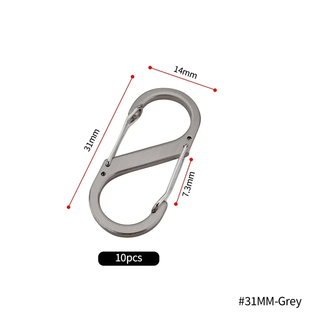 10pcs Mini S-Type Stainless Steel Locking Carabiners for Outdoor and Camping 31MM-Grey(10pcs)