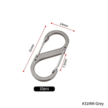 10pcs Mini S-Type Stainless Steel Locking Carabiners for Outdoor and Camping 31MM-Grey(10pcs)