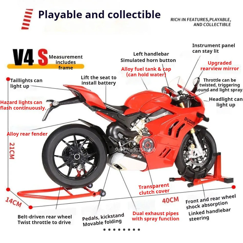 Model de motocicletă din metal, jucărie diecast, 1:6, cu caroserie din metal și anvelope din cauciuc.