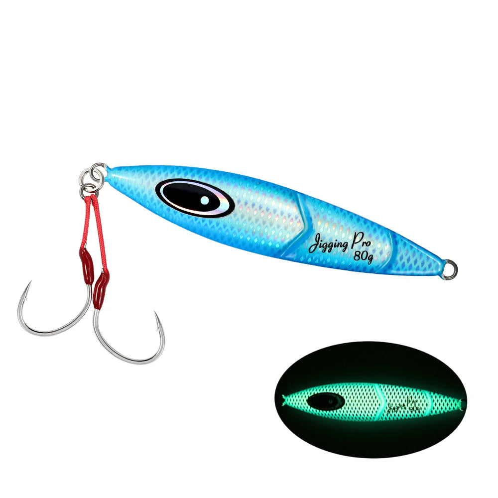 JIGGING PRO Slow Jigging Lure - 80g, 100g, 120g, 150g Saltwater Fishing Jigs Blue With Hook / 100g