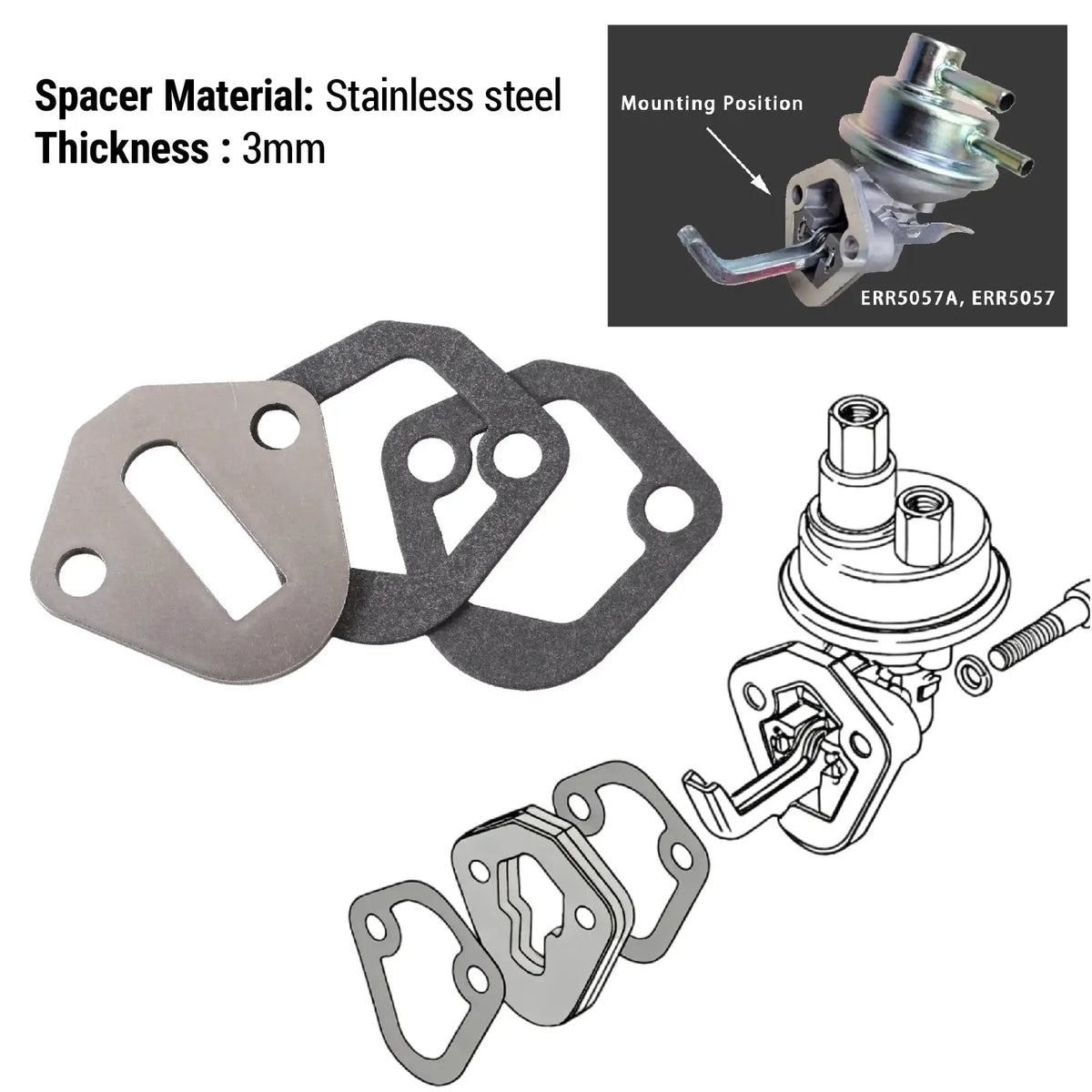 PIKBUK NSS Lift Pump Spacer Kit, Fuel Pump Shim Compatible for Land Rover Defender, Discovery 1, Range Rover Classic 200 300Tdi by InterCyprus Trading Ltd