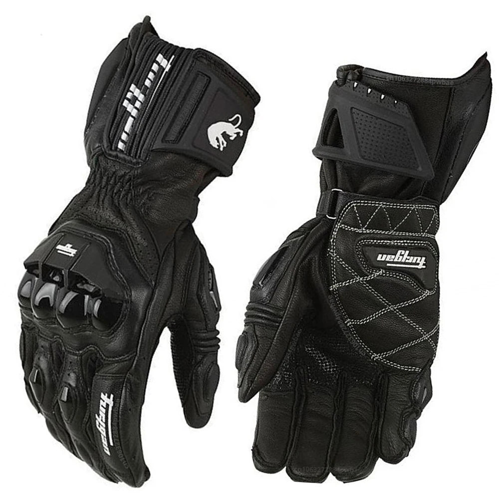 GISAEV Black Racing Leather Motorcycle Gloves - Summer &amp; Winter Wear Long Gloves Black / XL