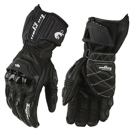 GISAEV Black Racing Leather Motorcycle Gloves - Summer &amp; Winter Wear Long Gloves Black / XL
