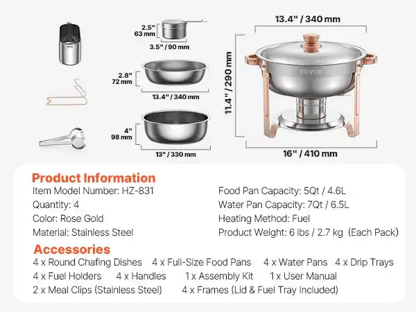 4 Pack Stainless Steel Chafing Dish Set For Party rose gold / CZECH REPUBLIC