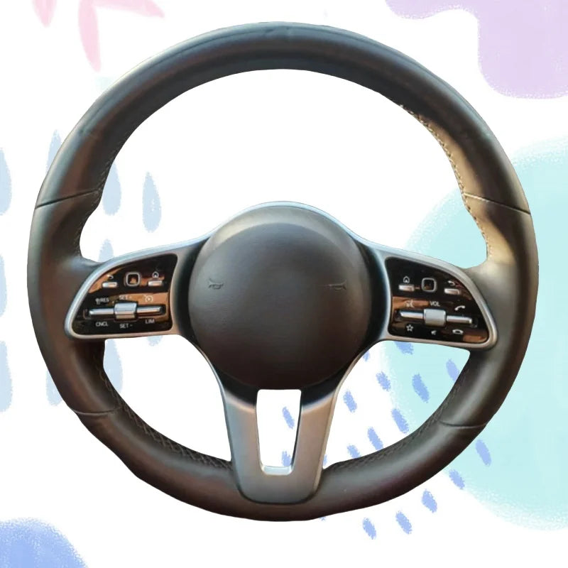 Калъф за волан от черна кожа, ръчно шит за Mercedes-Benz A-Class W177, B-Class W247, C-Class W205, CLS-Class