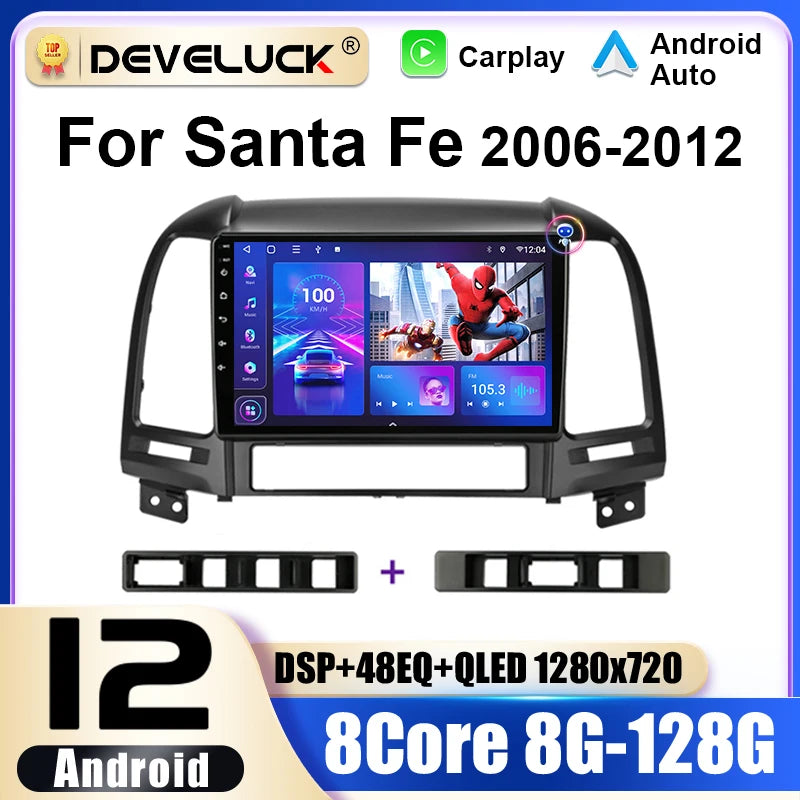 Ράδιο αυτοκινήτου 2 Din Android 12 για Hyundai Santa Fe 2 2006 έως 2012 Πολυμέσα GPS Πλοήγηση 4G CarPlay Στερεοφωνική μονάδα κεφαλής