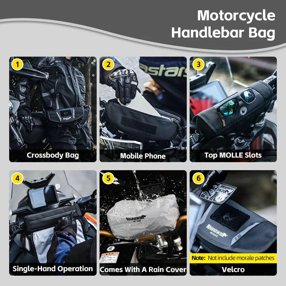 Rhinowalk Motorcycle Handlebar Bag Waterproof 2L Universal Front Storage Case With RaincoverFor BMW1250ADV KTM890 CF450 Kawasaki by InterCyprus Trading Ltd