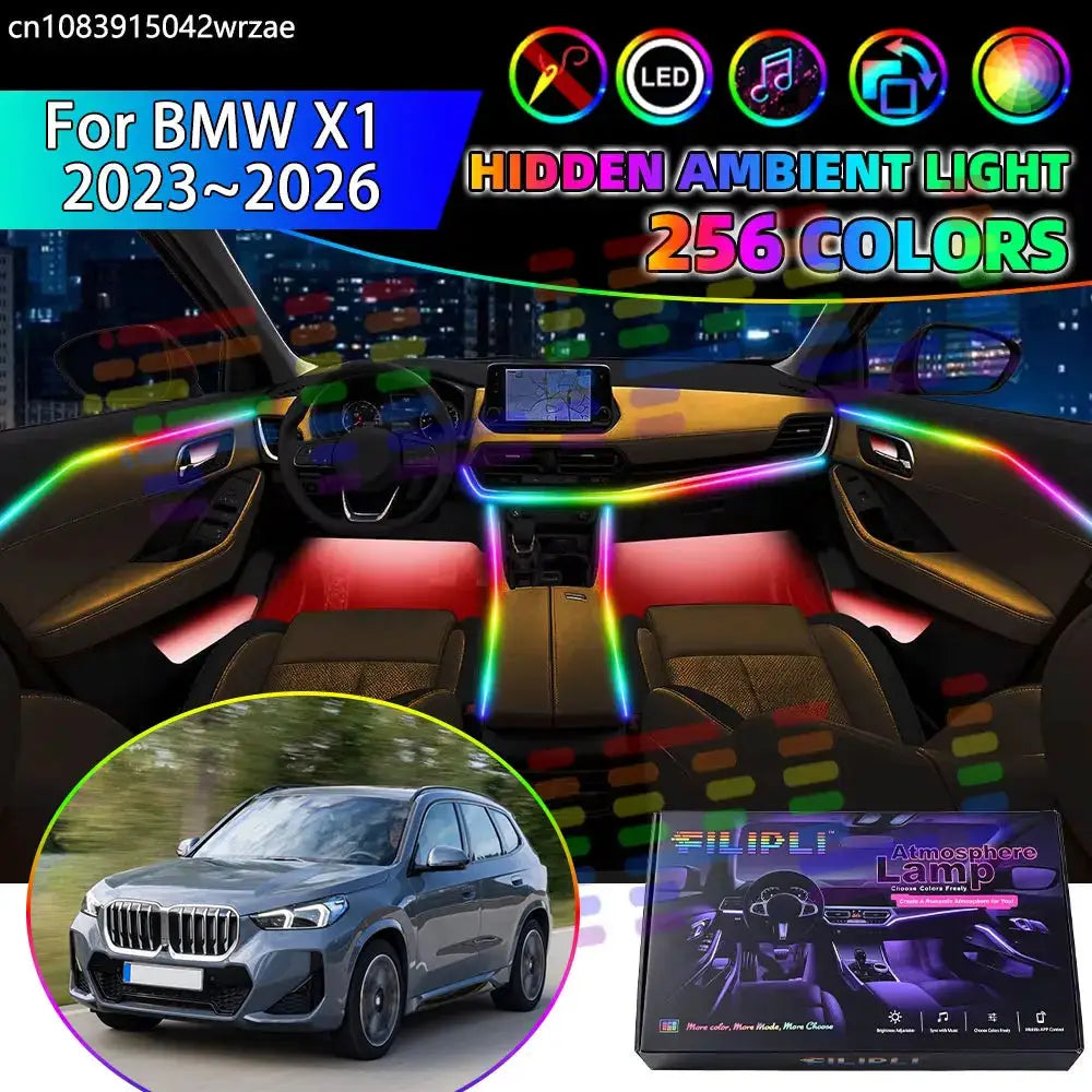 For BMW X1 2023~2026 U11 U12 iX1 MK3 RGB Car Interior Ambient Lights Strips Breathing Lighting Kit App Control LED strips Auto by InterCyprus Trading Ltd