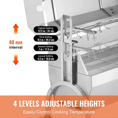 Rotisserie Grill With Hooded Cover Stainless Steel