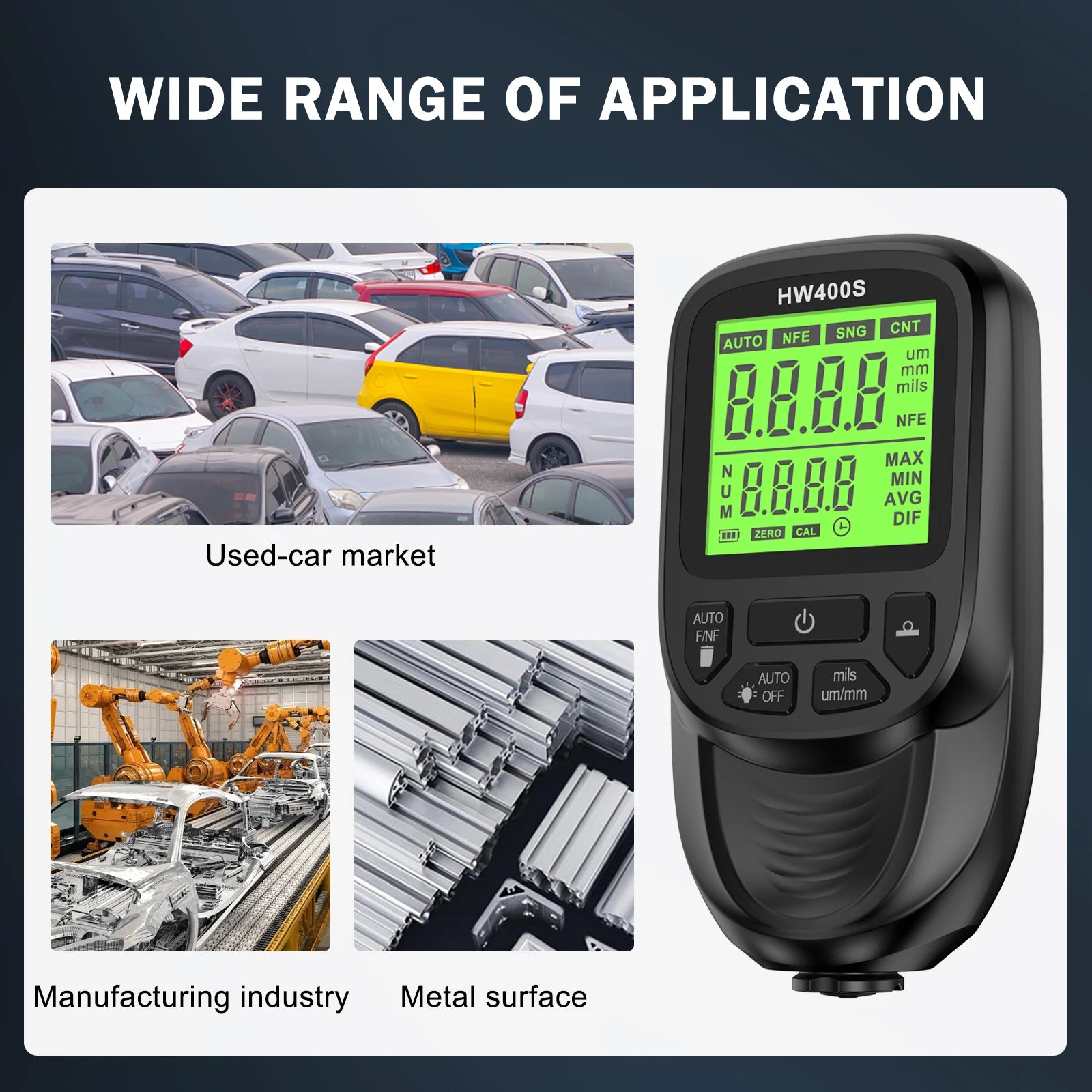 HW400S 0-2000UM Car Coating Thickness Gauge &ndash; Backlight