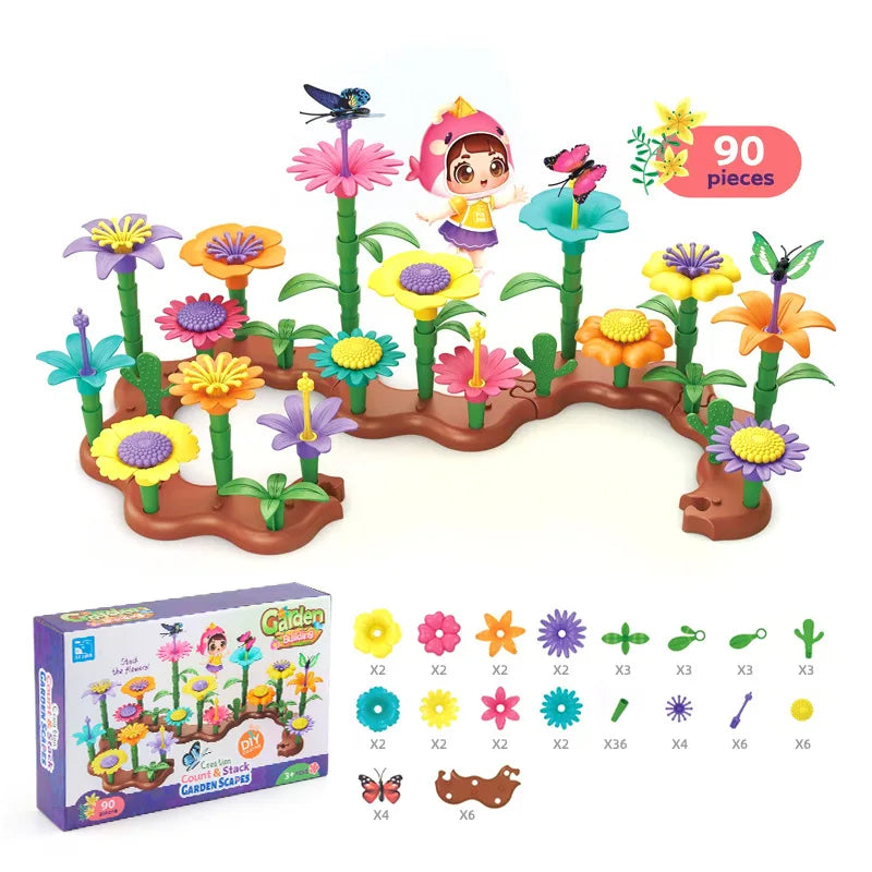 STEM Educational Flower Garden Building Toy for Kids Aged 3-7 - Enhance Creativity and Learning 90 pcs