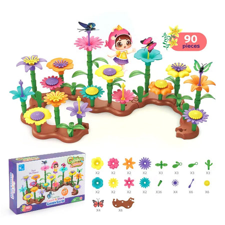 STEM Educational Flower Garden Building Toy for Kids Aged 3-7 - Enhance Creativity and Learning 90 pcs