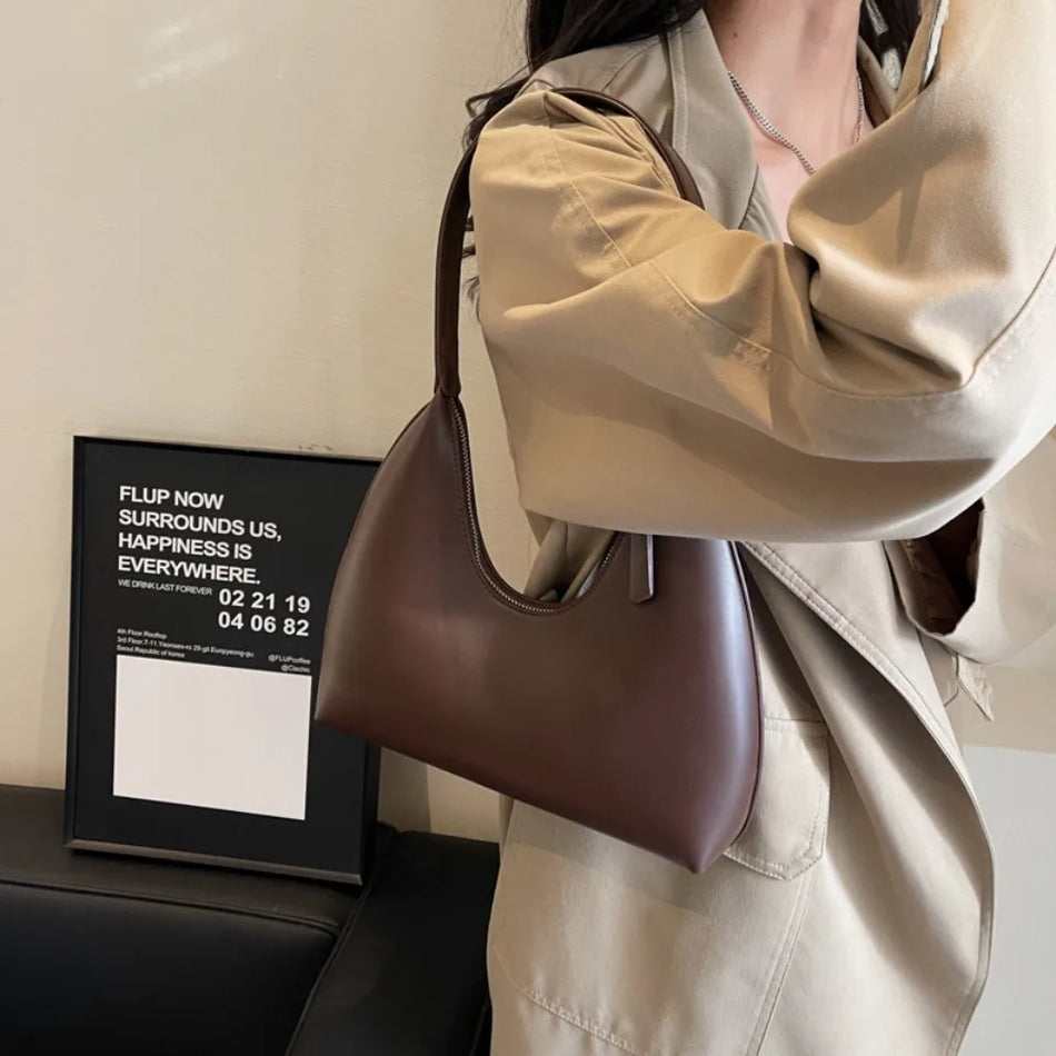 PU Leather Winter Shoulder Bag For Women, Luxury Designer Hobo Tote, Small Everyday Tote