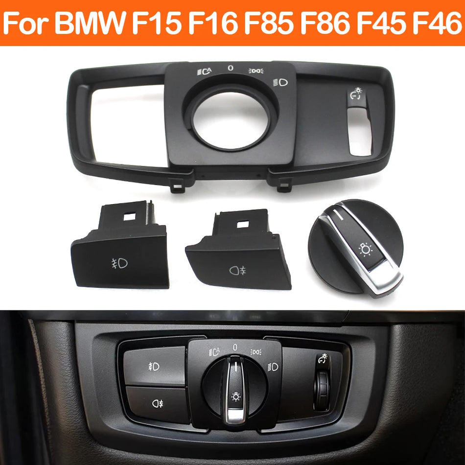 Headlight Switch Rotary Button Cap Panel for BMW X5 X6 2014-2019, PC-ABS UV Coated Replacement Trim Part