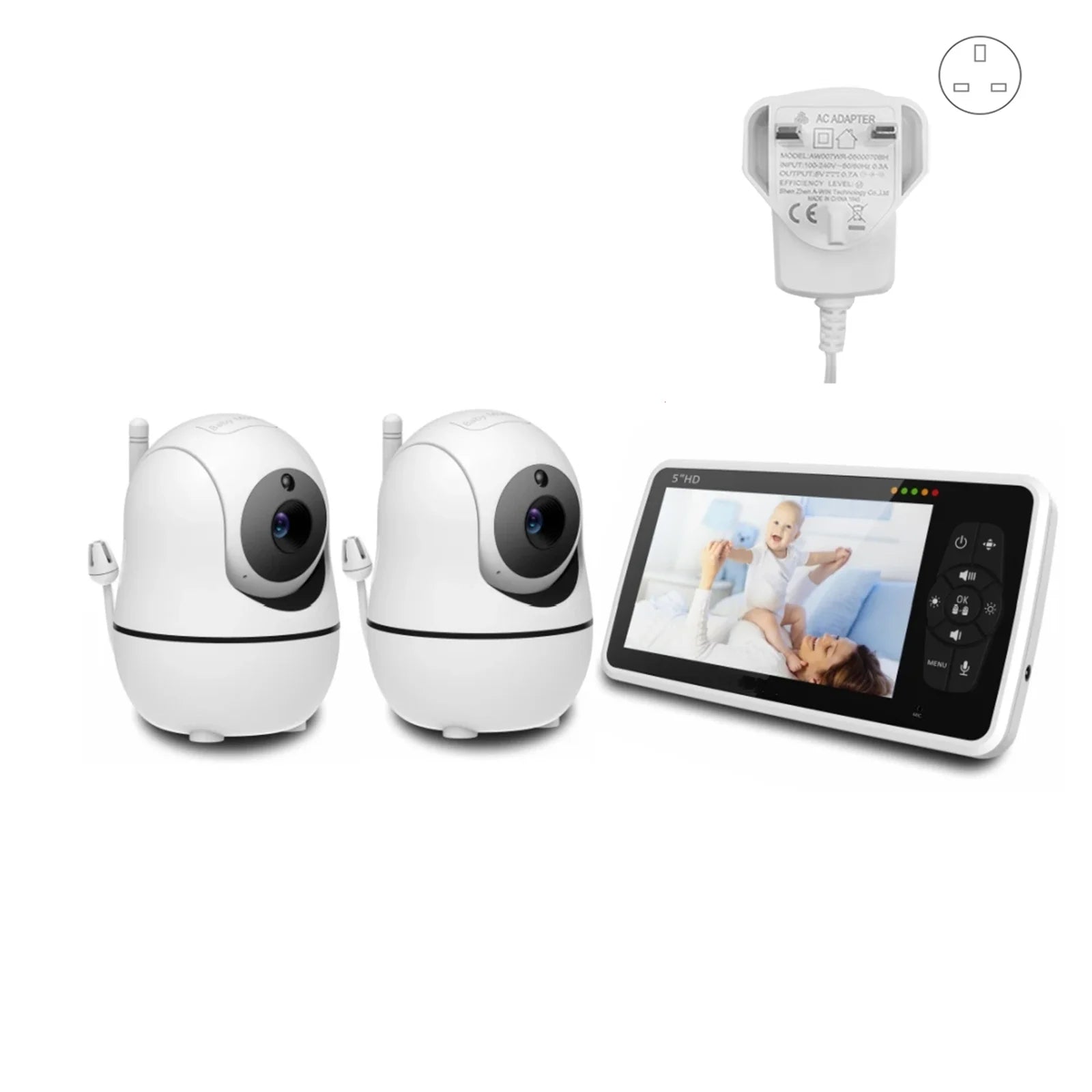Babystar 5 Inch Video Baby Monitor &ndash; Dual Camera Night Vision with 4X Zoom UK Plug