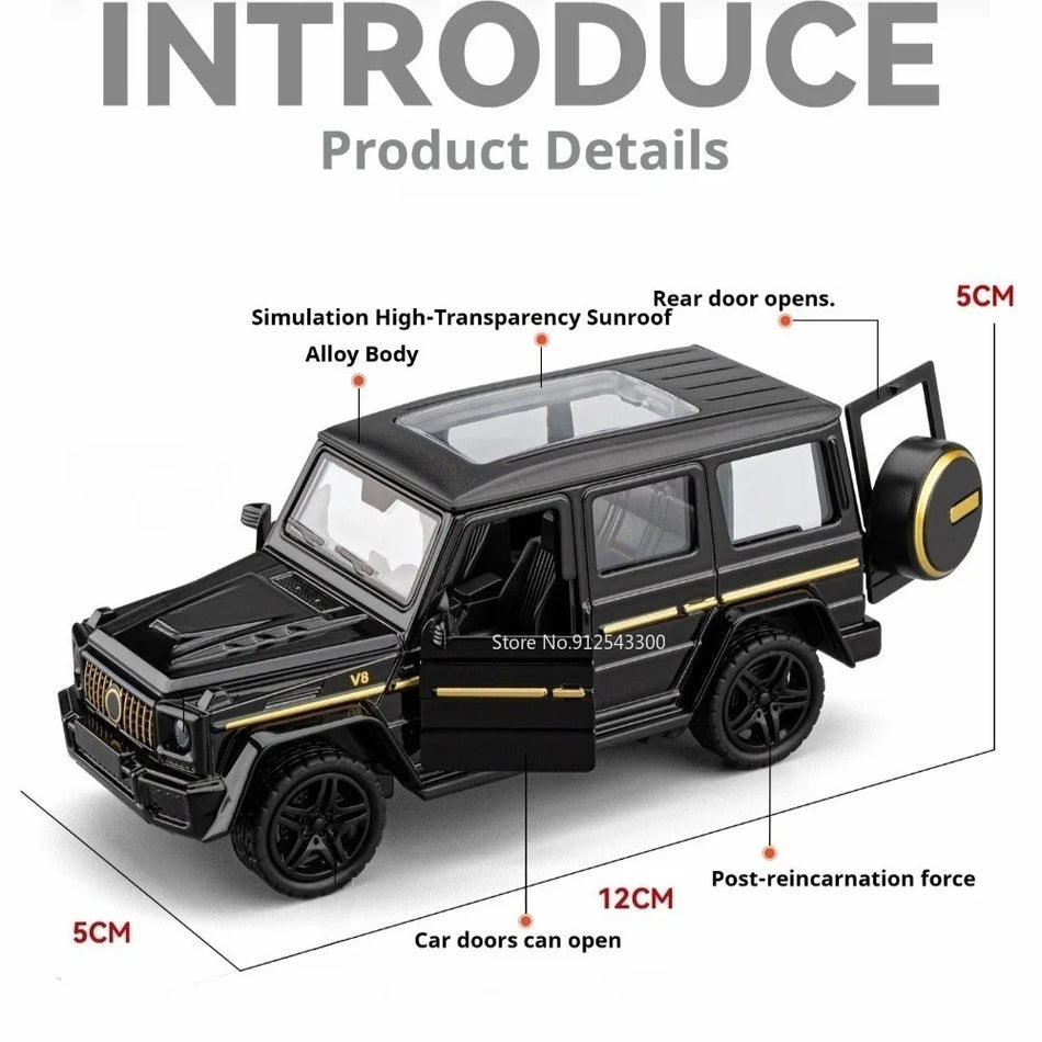 Mașină de jucărie Diecast G63 SUV la scară 1:36 cu caroserie din aliaj, cu retragere, uși deschise