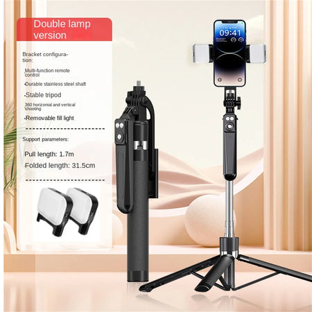 FGCLSY 1.7M Selfie Stick Tripod Black With light