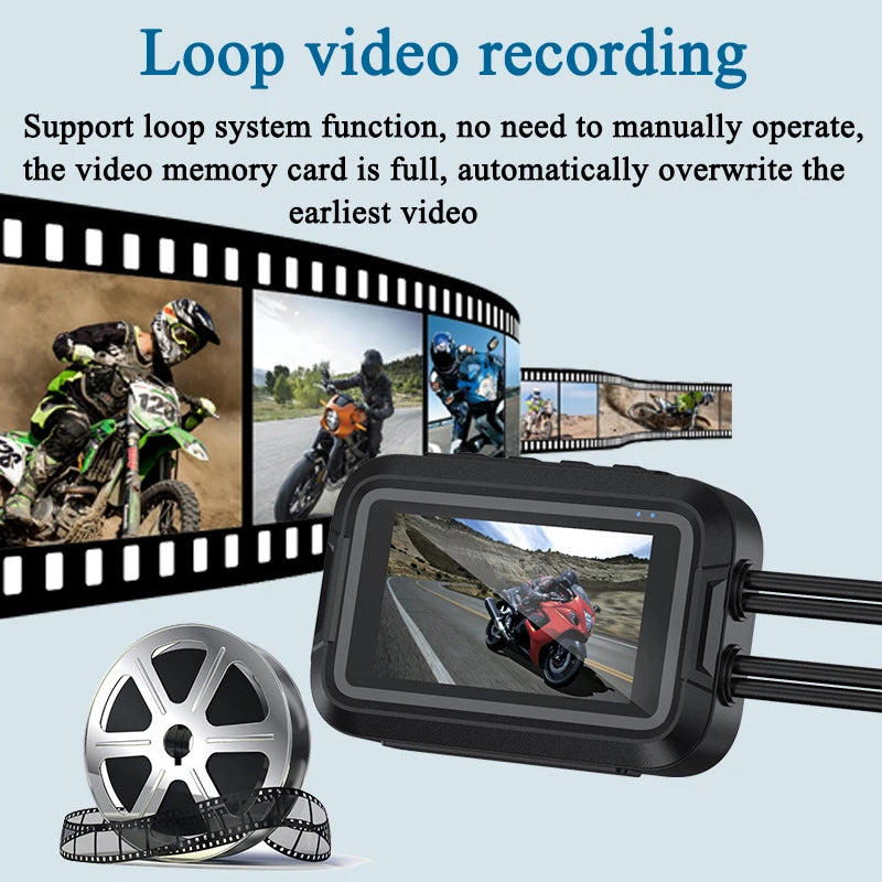 Moottoripyörän kaksitoiminen kojelautakamera etu- ja takanäkymällä, vedenkestävä, GPS