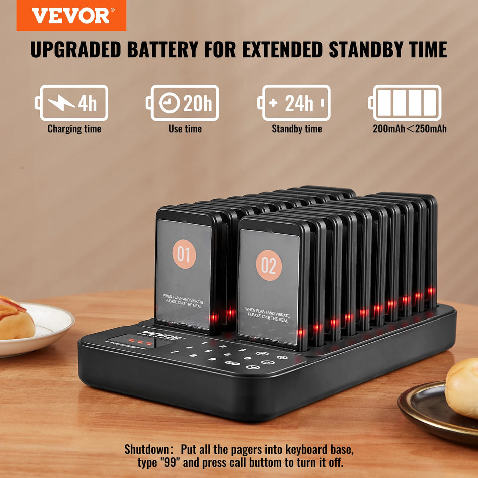 Sistema de Pagers Sem Fios para Restaurantes 20 Buzzers Alcance de 400m