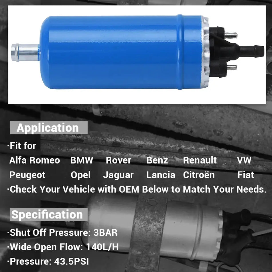 Universal Brand new blue high pressure Electric Fuel Pump 0580464038 0580 464 038 for Renault BMW ALFA PEUGEOT Opel by InterCyprus Trading Ltd