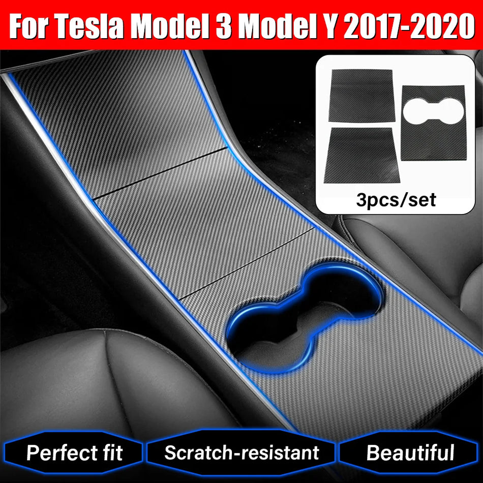 Center Console Panel Sticker ABS Carbon Fiber for Tesla Model 3 and Model Y