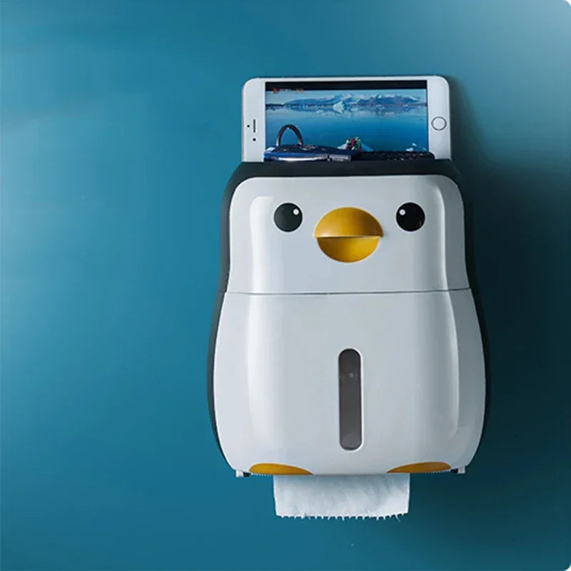 Creative Penguin Toilet Roll Holder &ndash; Waterproof Wall Mounted Design White