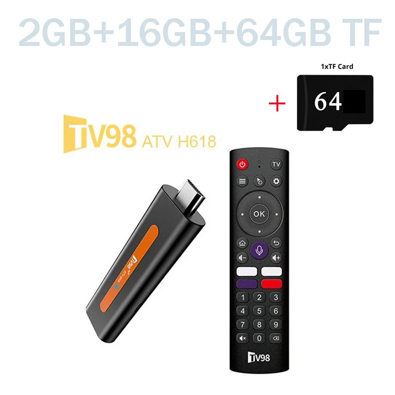 CLIBABIQBOX TV98 ATV H618 Smart TV Stick - 8K Android Media Player with Dual WiFi &amp; Bluetooth 5.0 tv98atvh6182gb64gb / CHINA