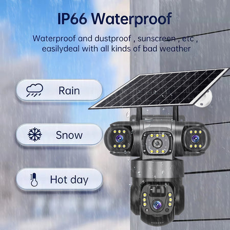 V380PRO 15MP WiFi Solar Camera 3 Lens 360 Outdoor Waterproof CCTV Night Vision Two-Way Audio Camera Mobile Tracking HD IP Camera