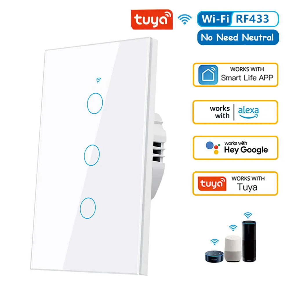 Tuya US WiFi Smart Wall Switch - Alexa &amp; Google Home Compatible White 3 Gang