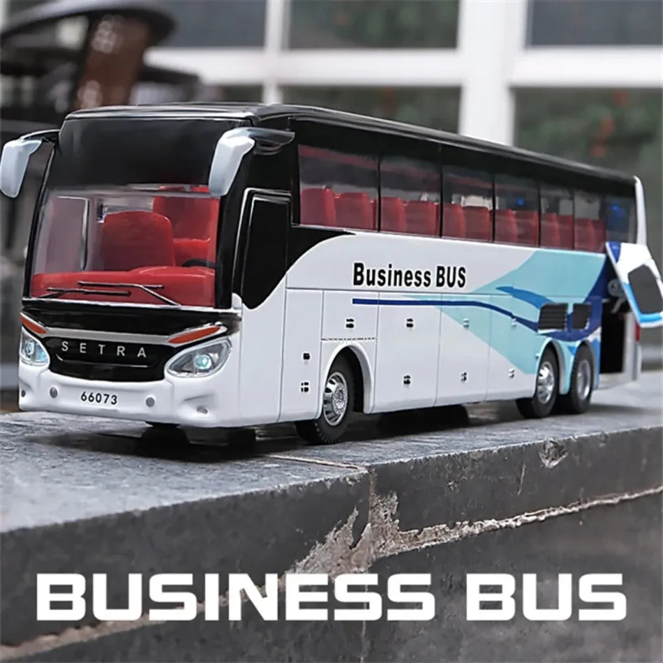 🟠 1/32 Alloy Single-layer Bus Car Model Toys Diecast Simulation Metal Business Bus Vehicle Sound Light Pull Back Children Gift Toy