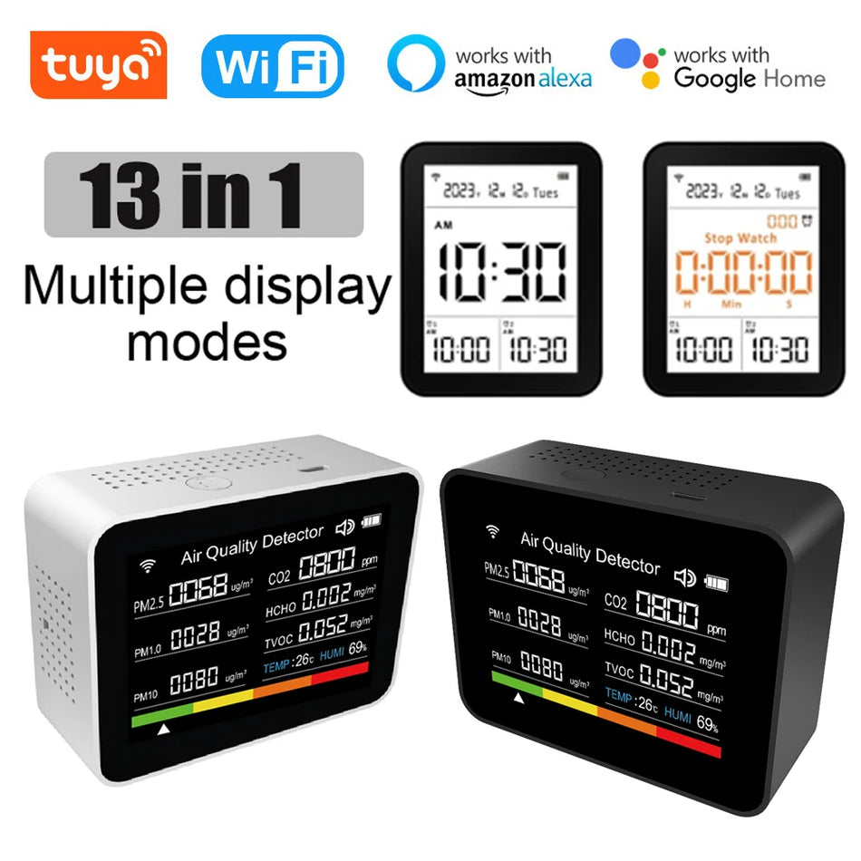 13 I 1 Tuya WiFi Luftkvalitetsmonitor CO2 TVOC PM25 PM10