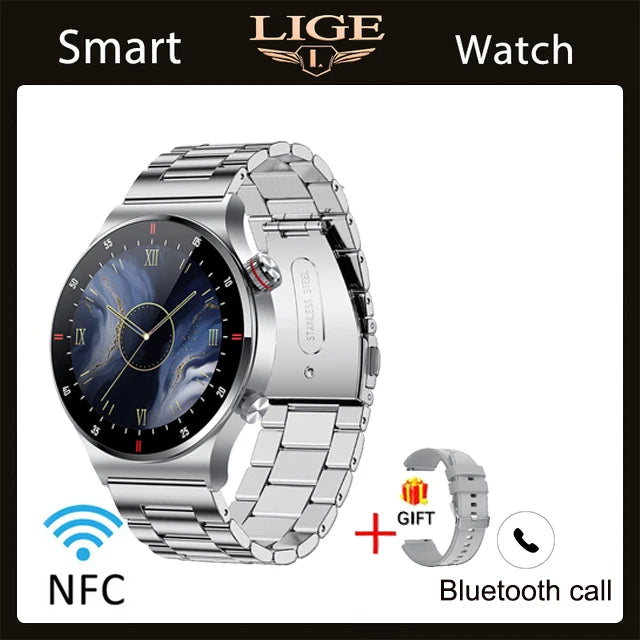LIGE ECG PPG Bluetooth Call Smart Watch &ndash; AMOLED Full Touch steel strip silver / NFC