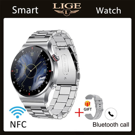 LIGE ECG PPG Bluetooth Call Smart Watch &ndash; AMOLED Full Touch steel strip silver / NFC