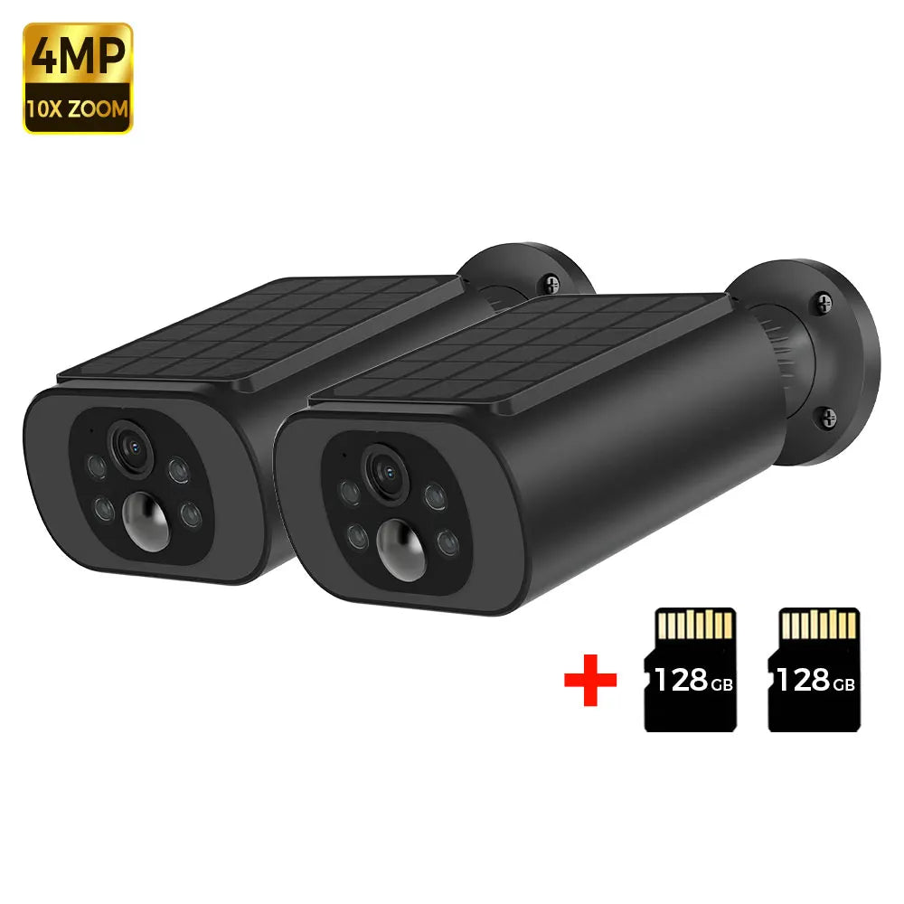 ALEVIO Solar Camera Outdoor WIFI  Wireless Security Cam 2.5K Ultra Standby Time PIR Light Color Night Vision AI Detect CCTV Cam 2PCS Black n 128G / CHINA