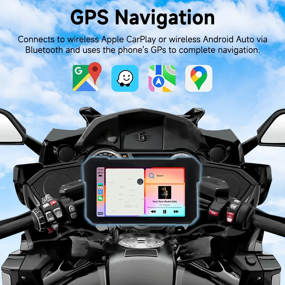 JIUYIN 5 Inch Motorcycle GPS &ndash; IPX8 Waterproof Navigation with Wireless Carplay and Android Auto