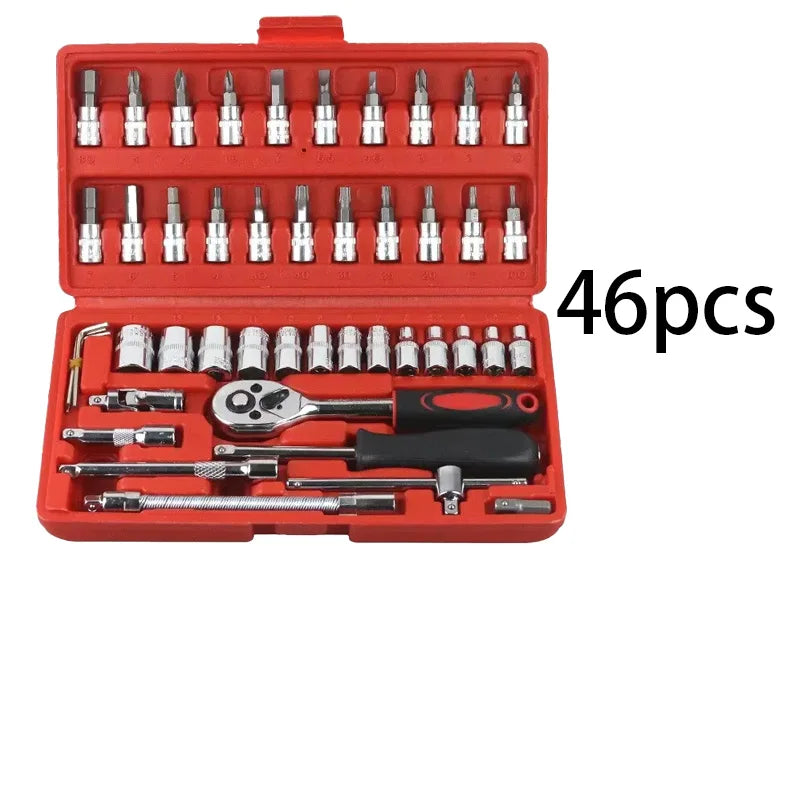 Motorcycle 46pcs 1/4 Drive Socket Set Amagi &ndash; Durable Red-46pcs