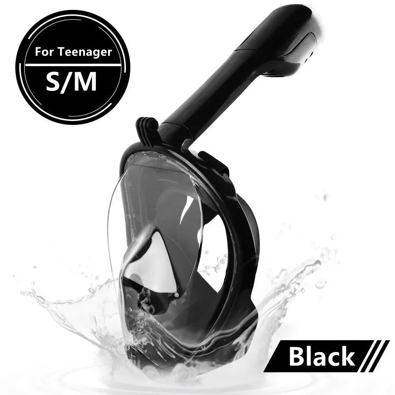 Anti-Fog Full Face Diving Mask, Snorkeling Mask, Swimming Gear Black S M Teenager