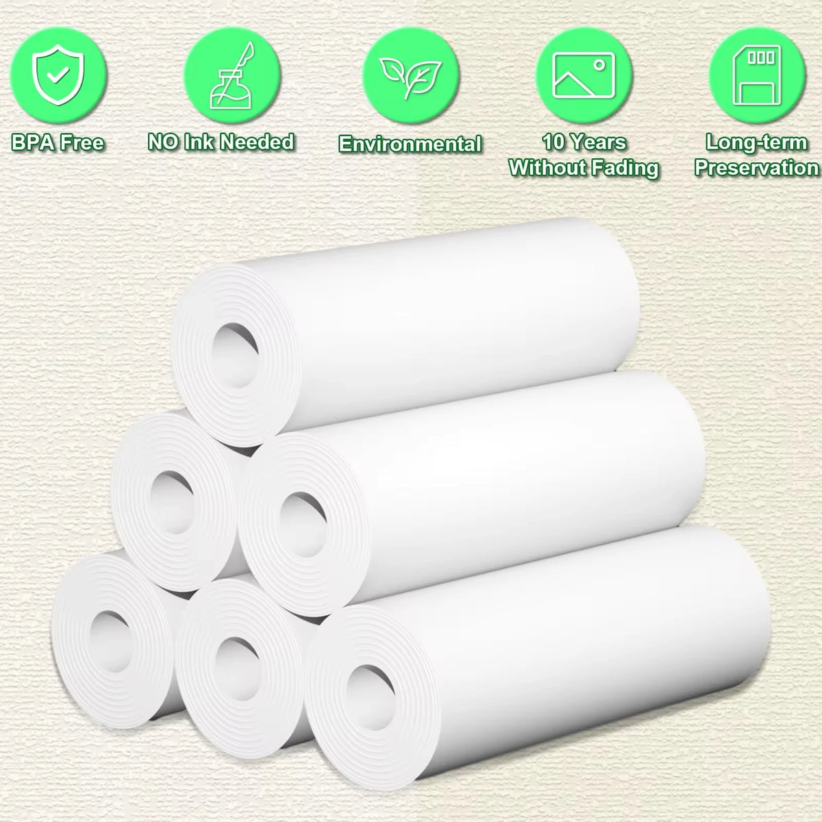 QKX Instant Print Camera Refills - 6 Rolls BPA Free Thermal Photo Paper 57 x 30 mm