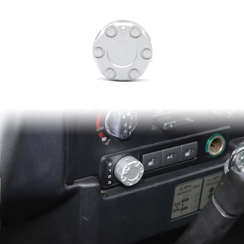 Kryt ovládacího knoflíku výšky světlometu z hliníkové slitiny stříbrný Defender